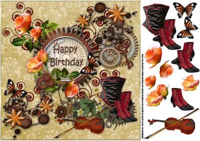 8x8 Peach Roses and Violin Steampunk