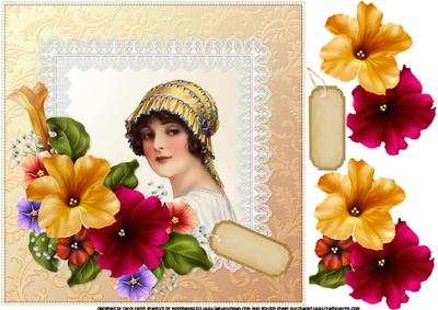 8x8 Vintage Girl in Gold Hat