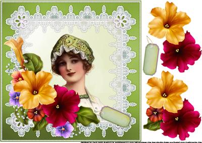 8x8 Vintage Girl in Green Hat