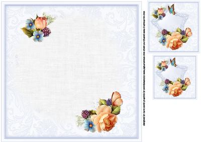 8x8 Peach and Blue English Roses Insert Plate