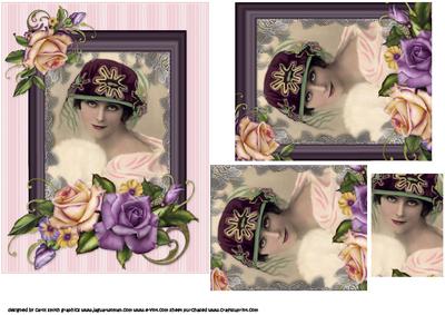 Vitage Beauty in Antique Frame with Antique Roses Pyramid