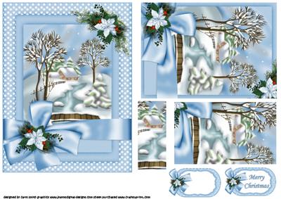 Ribbon Wrapped Christmas Scene Pyramid