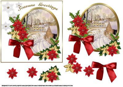 Snowy Village with Christmas Flowers