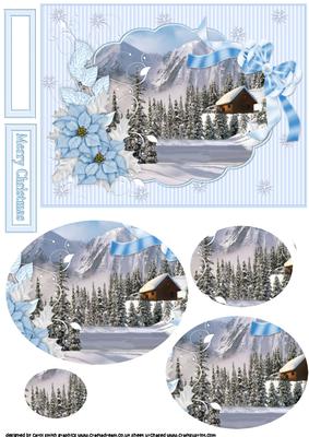 Snow Cabin Christmas Scene Oval Pyramid