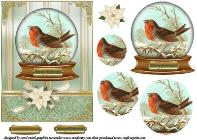 Christmas Snow Globe with Vintage Robin