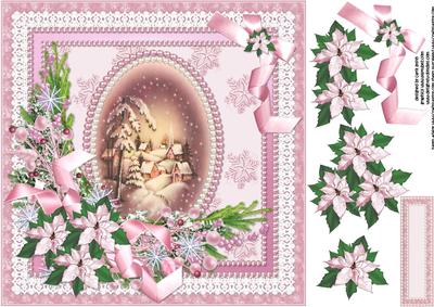 8x8 Vintage Scene with Pink Poinsettias