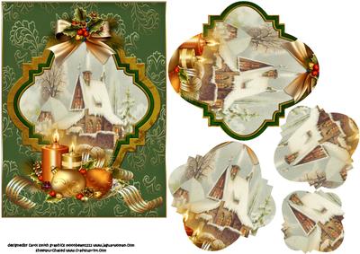 Vintage Christmas Church with Candles Shaped Pyramid