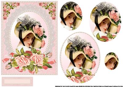 Beautiful Vintage Lady with Vintage Roses Pyramid
