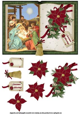 Christmas Nativity Open Book Topper with Decoupage