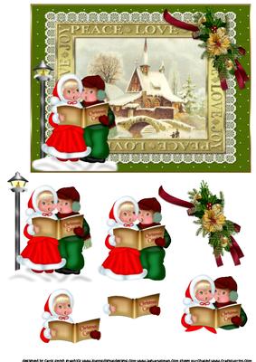 Peace Love Joy Vintage Scene with Carol Singers Red