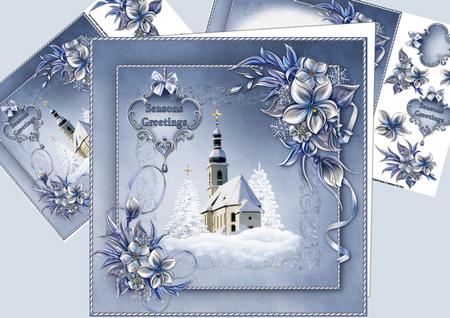 8x8 Snowy Church and Winter Flowers Mini Kit