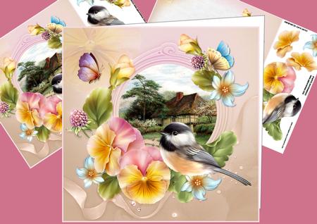 8x8 Winged Friends & Pansies with Thatched Cottage Mini Kit