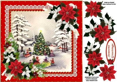 8x8 Traditional Vintage Christmas Scene Red