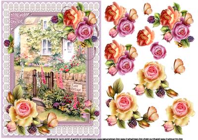 Rose Cottage in Lace Frame