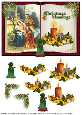 Vintage Nativity Book Topper with Decoupage Red