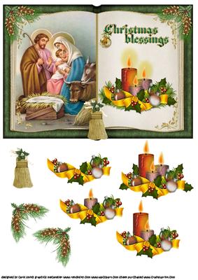 Vintage Christmas Nativity Book Topper with Decoupage Green