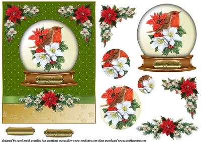 Christmas Robin and Poinsettias Snow Globe