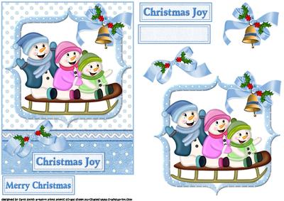 Snowman Sleigh Ride Blue Quick Card