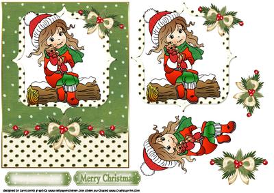 Girl with Kitten Christmas Quick Card