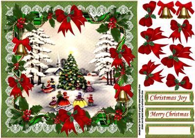 8x8 Vintage Christmas Around the Village Tree