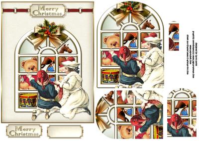 Vintage Christmas Toy Shop Window Shaped Pyramid