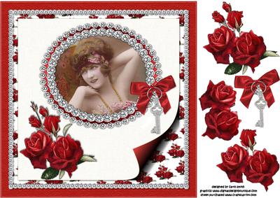 8x8 Vintage Lady with Diamonds and Roses