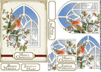 Christmas Robin Looks Through the Window Pyramid