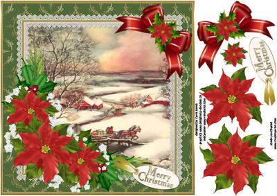 8x8 Vintage Christmas Scene Green