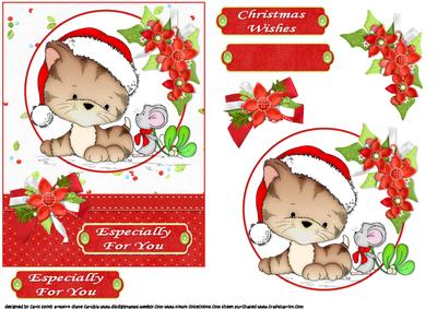 Christmas Kitty Kisses Red Quick Card