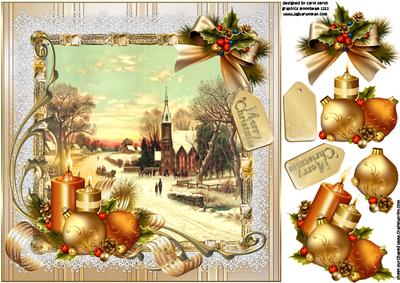 8x8 Vintage Golden Christmas Scene