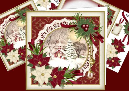 8x8 Vintage Christmas Snowy Village Church
