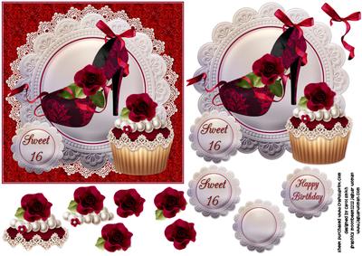 Sweet 16 Cupcake and Shoes Decoupage or Quick Card