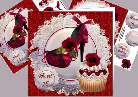 8x8 Sweet 16 Cupcake with Shoes Mini Kit