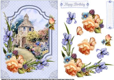Dovecote Cottage with Roses and Iris