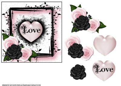 Pink and Black Roses and Heart
