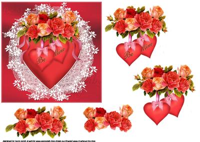 Pair of Hearts with Vintage Roses