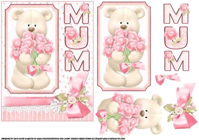 Teddy Has Flowers for Mum Quick Card