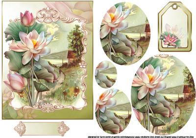 Love the Lotus at Sunset Cottage Green Background Pyramid