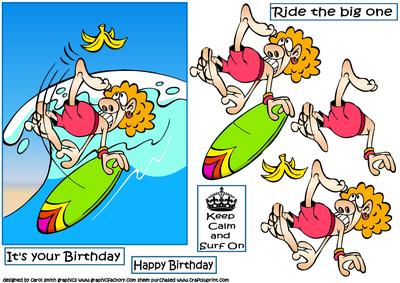 Cartoon Surfer Keep Calm and Surf On