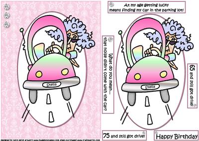 Stella in Her Car with Choice of Captions Quick Card