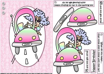 Stella in Her Car with a Choice of Captions