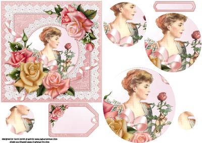 Elegant Vintage Lady with Edwardian Roses Pyramid