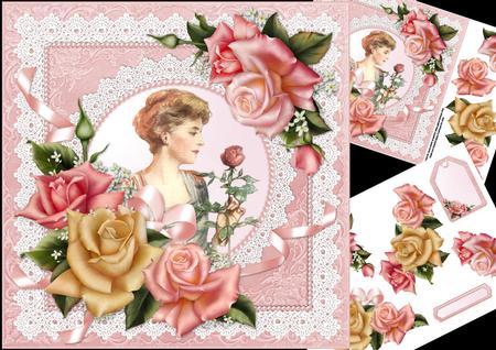 8x8 Elegant Vintage Lady with Edwardian Roses Mini Kit