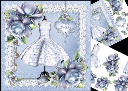8x8 Blue Fashionista with Porcelain Roses Mini Kit