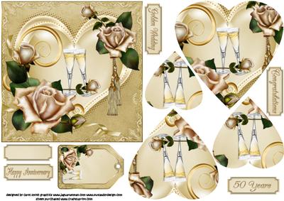 Golden Wedding Heart and Roses Pyramid