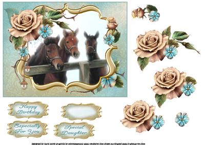 Three Horses at the Fence with Roses