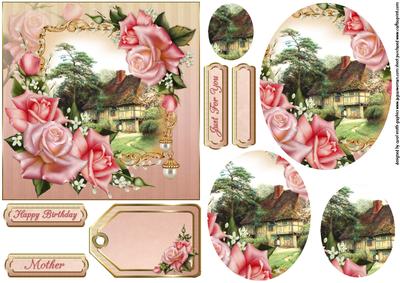 Vintage Cottage with Roses Pyramid