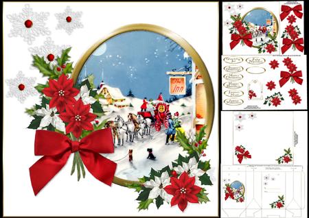 8x8 Vintage Xmas Scottie Dog and Stagecoach Mini Kit