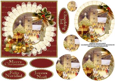 Vintage Christmas Church with Luxury Gifts Pyramid