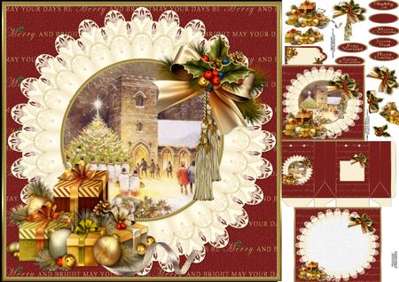 8x8 Vintage Christmas Church with Gifts Mini Kit